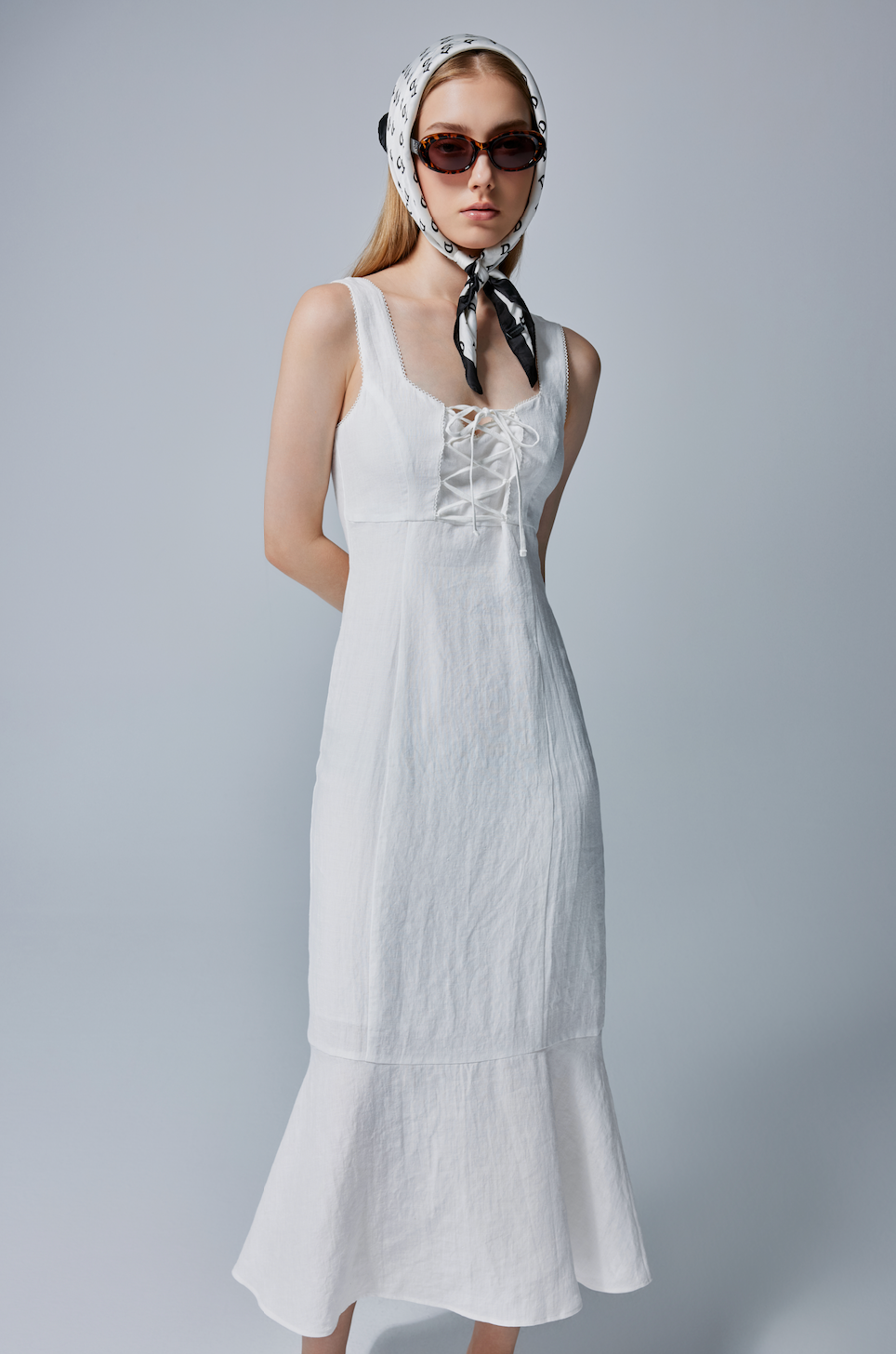 Isabella Lace-Up  Linen Midi Dress