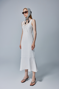 Isabella Lace-Up  Linen Midi Dress