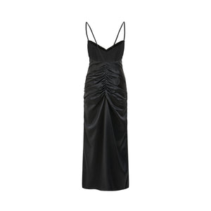 Mila Satin Faux Fur-Trimmed Dress - LEDAIR